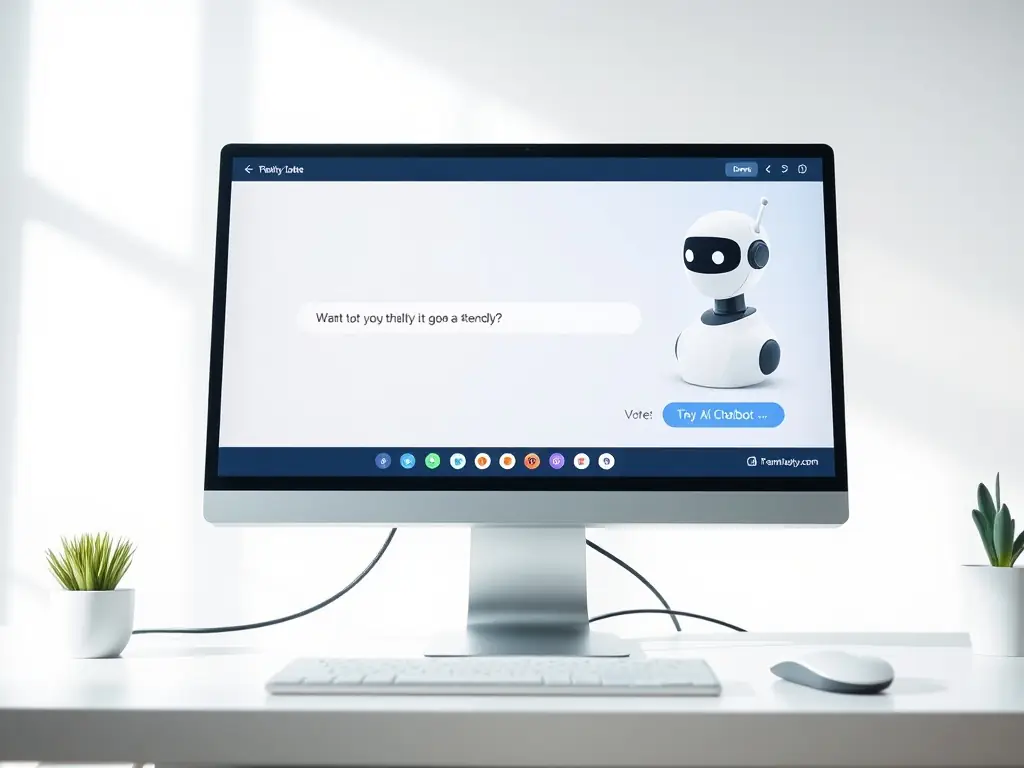 An image depicting a friendly AI chatbot assisting a customer on a website, with a seamless and intuitive user interface.